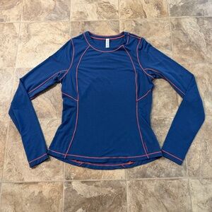 Lululemon Athletica Blue Long Sleeve Top with Orange Stitching